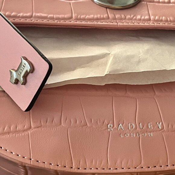 NEW Radley London Rope Walk Croc Embossed Leather Pink Crossbody Handbag $268 - Picture 7 of 11